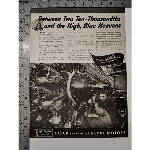 1943 Buick Print Ad Between Two Ten-Thousandths Aircraft Engine Precision 1940s - Picture 3 of 6